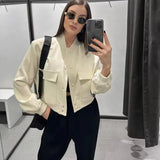 ASDS femme bomber blouson manteau Blanc automne hiver bouton baseball aviateur vestes courtes pour femmes manches longues crop vêtements d’extérieur