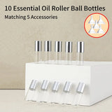 Lot de 10 Flacons Mini en Verre 3 ml avec Boule Roll-on - 5 Entonnoirs Inclus