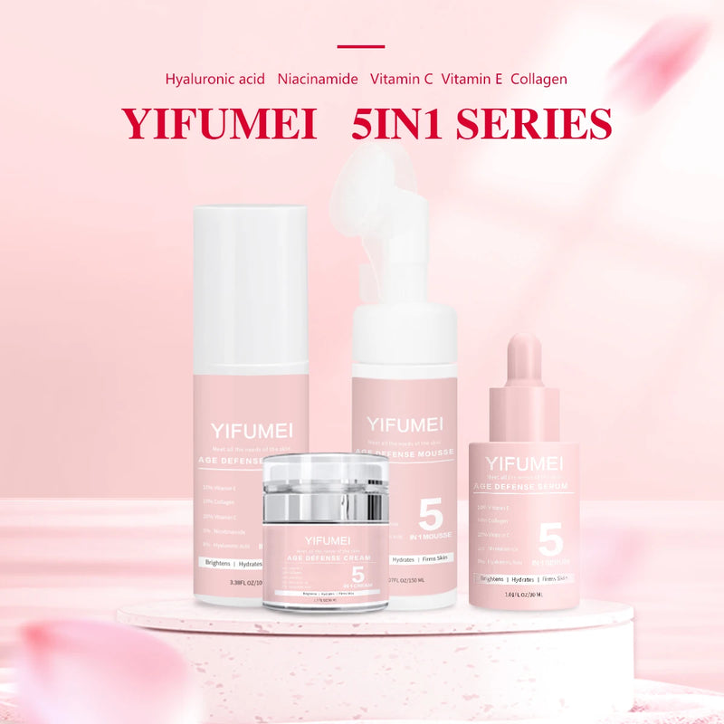 "5-en-1 Soins Anti-Âge : Sérum Niacinamide, Vitamine C, Crème, Toner, Nettoyant"