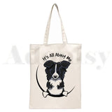 Sac en toile élégant unisexe "I Love My Border Collie", style Harajuku, idéal pour le shopping et un usage décontracté.