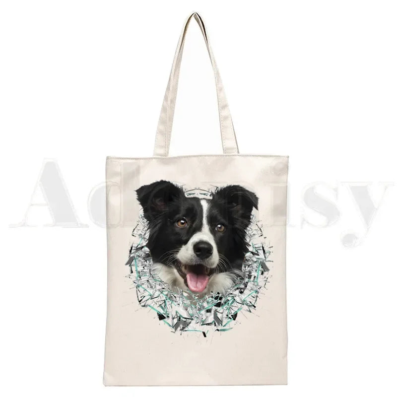 Sac en toile élégant unisexe "I Love My Border Collie", style Harajuku, idéal pour le shopping et un usage décontracté.