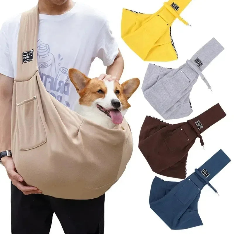 Sac à bandoulière confortable en coton pour animaux, portable et pratique pour chats et chiots, idéal pour les voyages et l'extérieur.