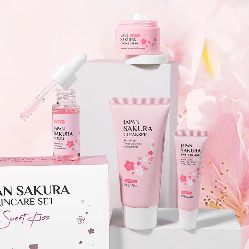 "Kit Visage Sakura : Nettoyant, Sérum, Crème Visage, Réduction des Cernes, Crème Contour des Yeux – Soins de la Peau Coréens"