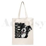 Sac en toile élégant unisexe "I Love My Border Collie", style Harajuku, idéal pour le shopping et un usage décontracté.