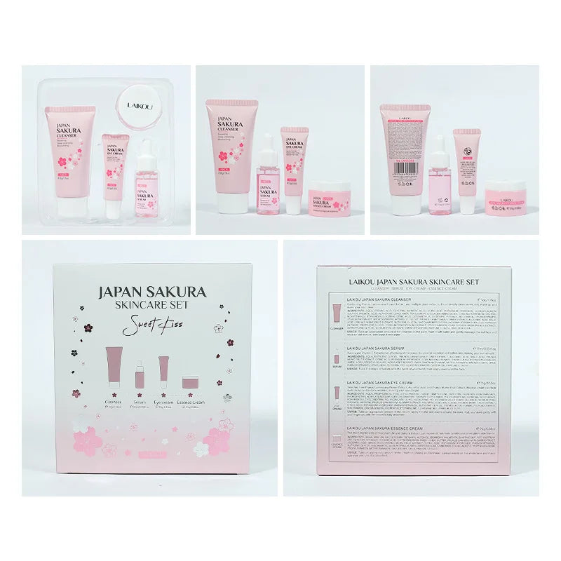 "Kit Visage Sakura : Nettoyant, Sérum, Crème Visage, Réduction des Cernes, Crème Contour des Yeux – Soins de la Peau Coréens"