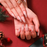 Faux ongles amandes pour Noël, couverture complète, adhésif acrylique, 24 pièces