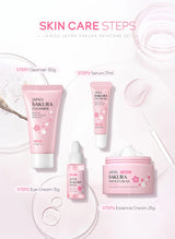 "Kit Visage Sakura : Nettoyant, Sérum, Crème Visage, Réduction des Cernes, Crème Contour des Yeux – Soins de la Peau Coréens"