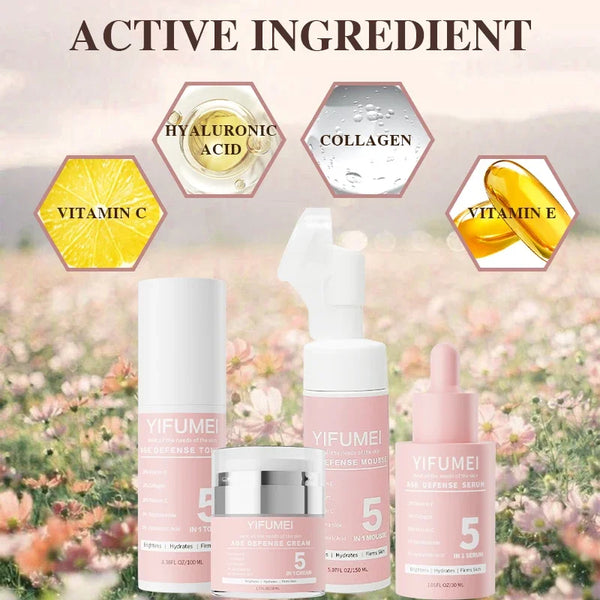 "5-en-1 Soins Anti-Âge : Sérum Niacinamide, Vitamine C, Crème, Toner, Nettoyant"