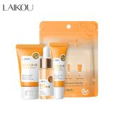 Ensemble de soins de la peau LAIKOU Vitamine C 24K Golden Sakura 3 pièces : Crème pour le visage, Sérum, Crème pour les yeux, Kit de soins hydratants pour le visage.