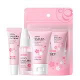 Ensemble de soins de la peau LAIKOU Vitamine C 24K Golden Sakura 3 pièces : Crème pour le visage, Sérum, Crème pour les yeux, Kit de soins hydratants pour le visage.