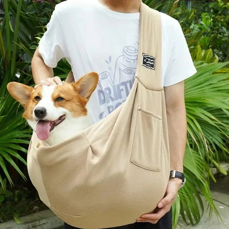 Sac à bandoulière confortable en coton pour animaux, portable et pratique pour chats et chiots, idéal pour les voyages et l'extérieur.