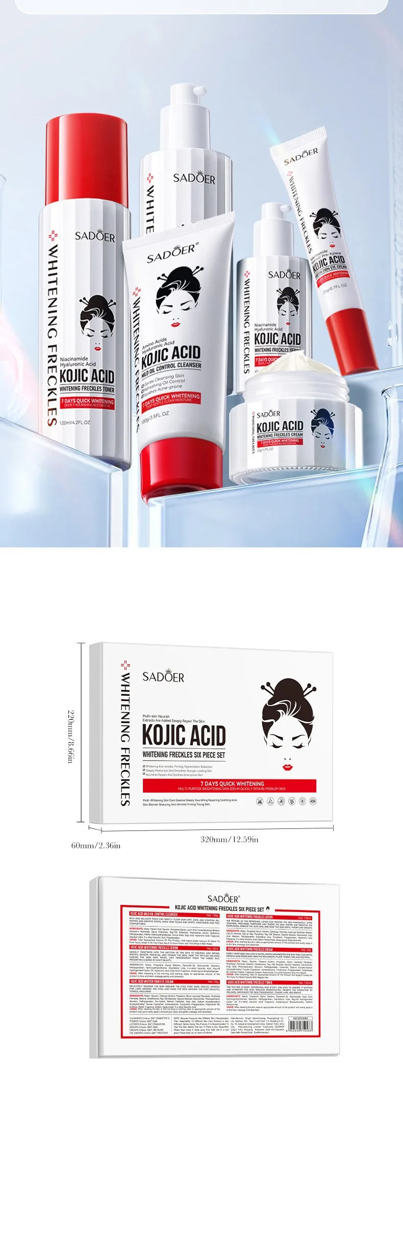 Kojic Acid Lightening Treatment Set - Cleanser, Serum, Creams &amp; Toner