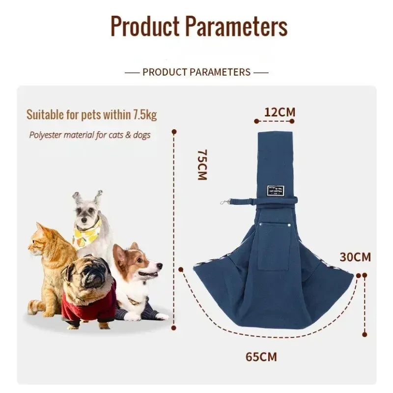 Sac à bandoulière confortable en coton pour animaux, portable et pratique pour chats et chiots, idéal pour les voyages et l'extérieur.