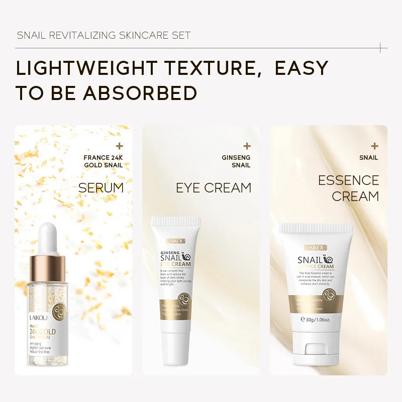 Ensemble de soins de la peau LAIKOU Vitamine C 24K Golden Sakura 3 pièces : Crème pour le visage, Sérum, Crème pour les yeux, Kit de soins hydratants pour le visage.