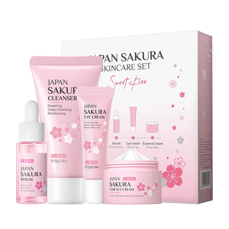 "Kit Visage Sakura : Nettoyant, Sérum, Crème Visage, Réduction des Cernes, Crème Contour des Yeux – Soins de la Peau Coréens"