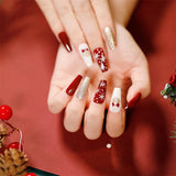 Faux ongles amandes pour Noël, couverture complète, adhésif acrylique, 24 pièces