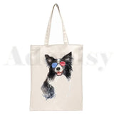 Sac en toile élégant unisexe "I Love My Border Collie", style Harajuku, idéal pour le shopping et un usage décontracté.