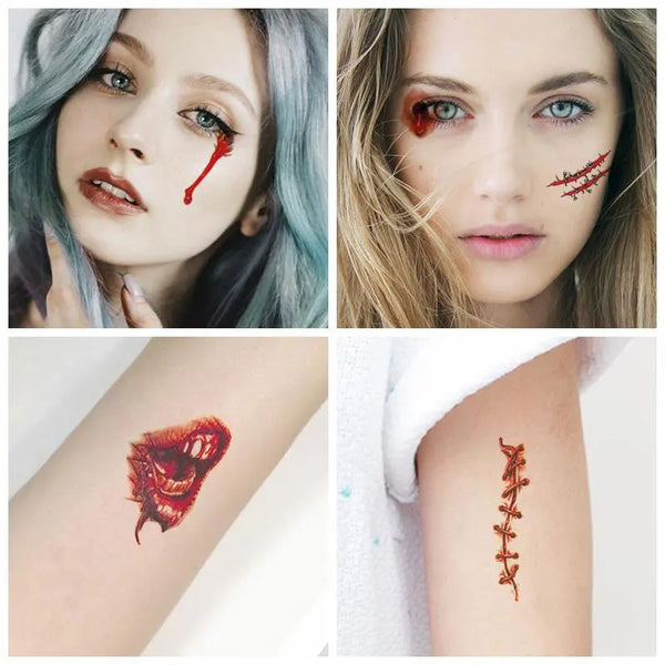 Tatouages Temporaires Halloween Effrayants - 30 Pièces