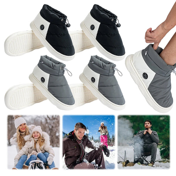 Chaussures Chauffantes Hiver Unisexes avec 3 Niveaux de Chaleur, Rechargeables pour Maison et Bureau