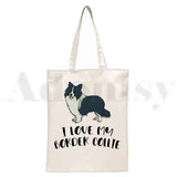 Sac en toile élégant unisexe "I Love My Border Collie", style Harajuku, idéal pour le shopping et un usage décontracté.