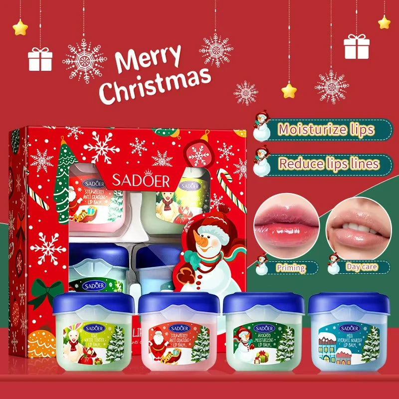 Christmas Gift Box - Nourishing Lip Balm Set, Moisturizer, Lipstick Base, Skin Care, Cute Makeup for Women