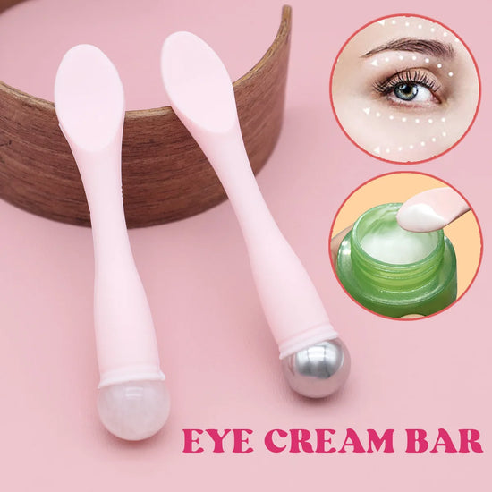 Stick de Massage Yeux Métal avec Boule de Jade - Applicateur Crème & Cuillère Visage