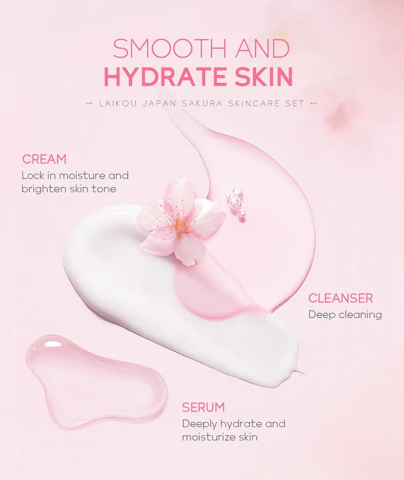 "Kit Visage Sakura : Nettoyant, Sérum, Crème Visage, Réduction des Cernes, Crème Contour des Yeux – Soins de la Peau Coréens"