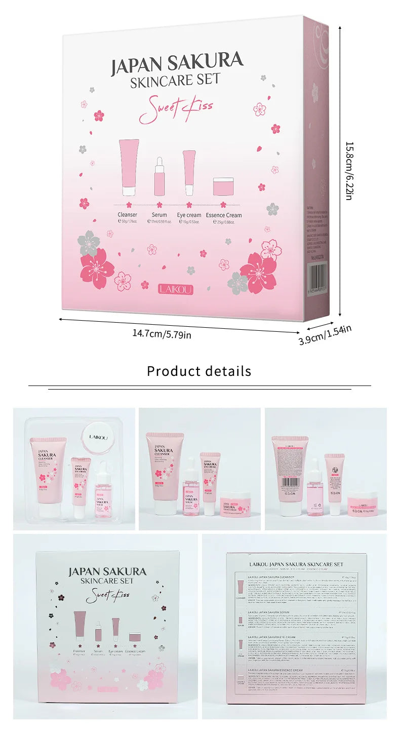 "Kit Visage Sakura : Nettoyant, Sérum, Crème Visage, Réduction des Cernes, Crème Contour des Yeux – Soins de la Peau Coréens"