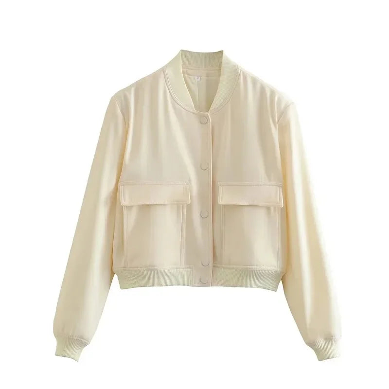 ASDS femme bomber blouson manteau Blanc automne hiver bouton baseball aviateur vestes courtes pour femmes manches longues crop vêtements d’extérieur