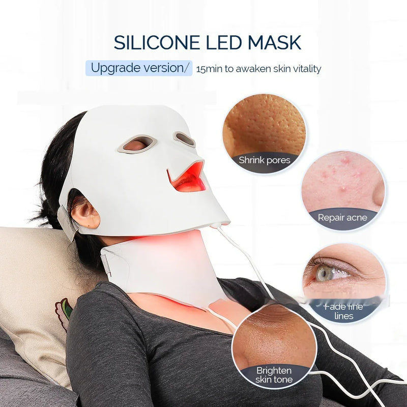 Masque facial en silicone LED 7 couleurs - Rajeunissement de la peau et traitement de l’acné