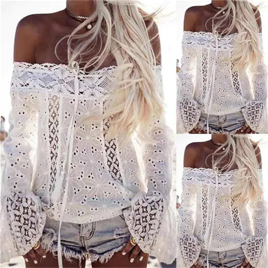 Hauts Chemisier Blanc en Dentelle Élégants d&